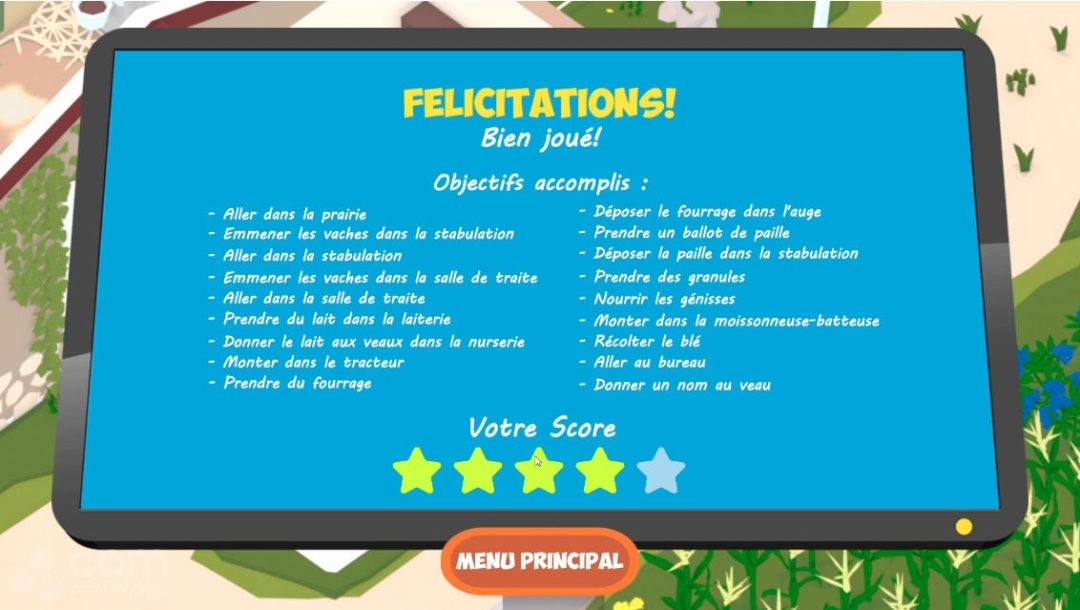 By the end of the game, the child knows the steps involved in milk production. They can replay as many times as they like
